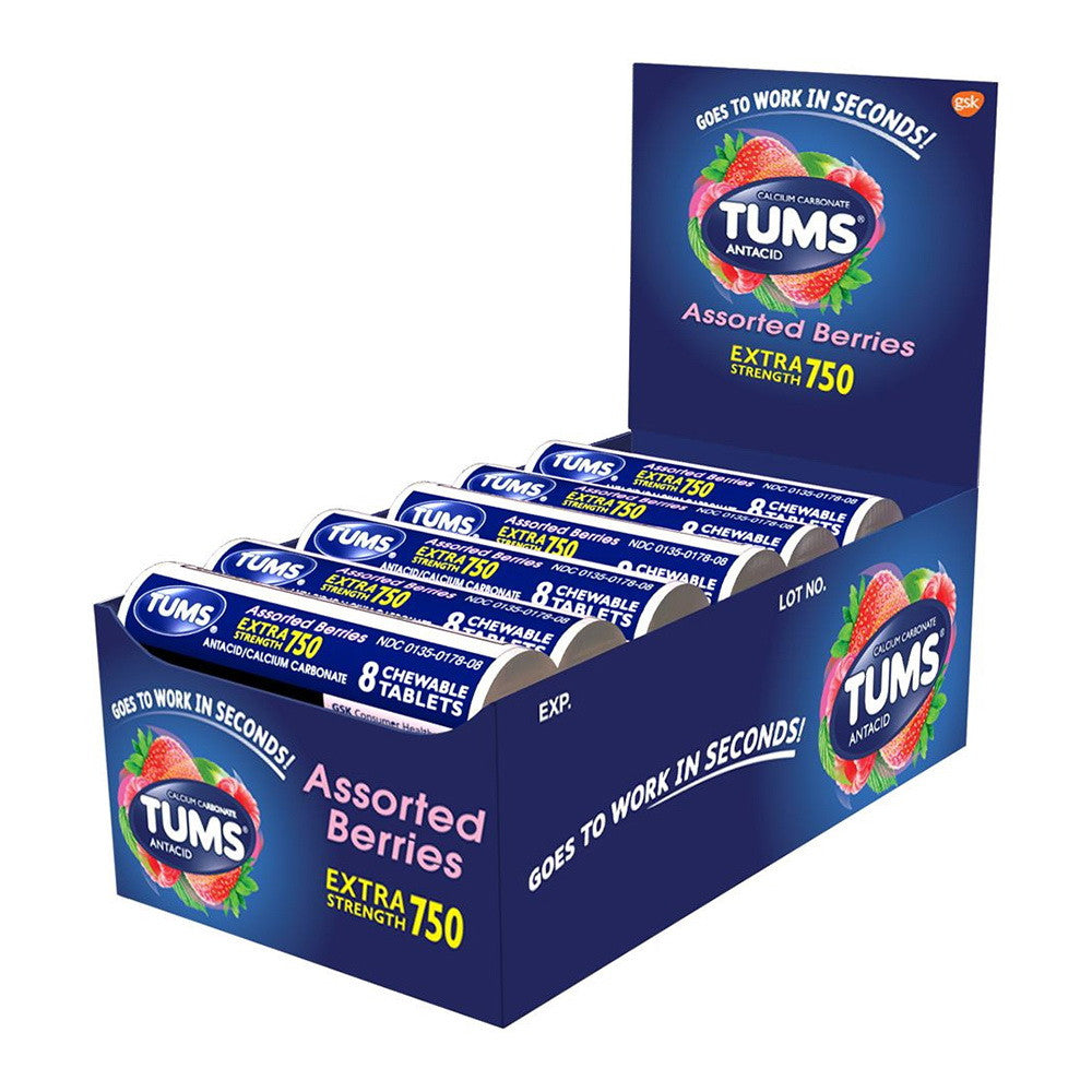 Tums Antacid Extra Strength Chewable Tablets, Assorted Berries, 12 Rolls